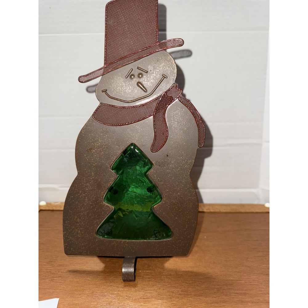 Large Metal‎ Christmas Votive Candle Holder, Rustic w Snowman and Glass Tree